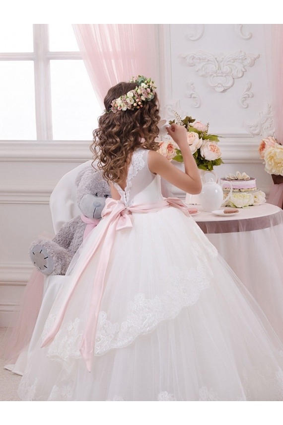 Outlet Ivory Ball Gown Sweetheart V-Back Sleeveless Flower Girl Dress UK