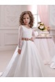 Outlet Ivory Ball Gown V-Neck Chapel Train Long Sleeve Flower Girl Dress UK