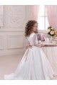 Outlet Ivory Ball Gown V-Neck Chapel Train Long Sleeve Flower Girl Dress UK