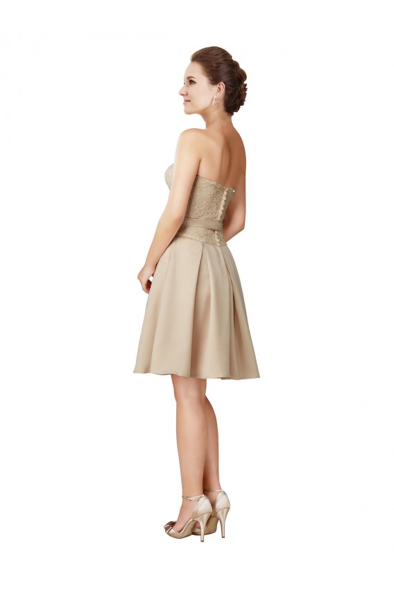 Outlet Short Classic Beaded Lace and Satin Bridesmaid Dress with Matching Satin Tie Sash UK