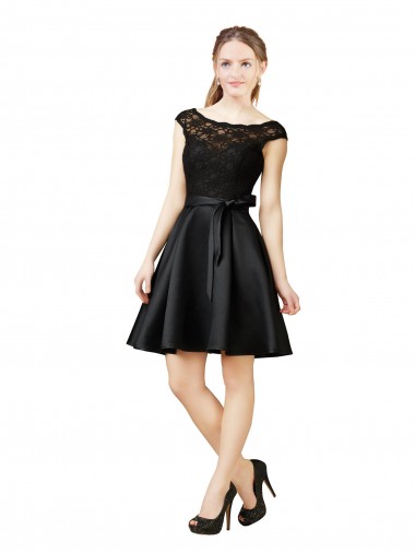 Outlet Lace and Satin Cocktail Bridesmaid Dress with V-Back UK