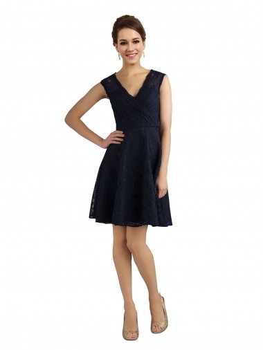 Outlet Short V-Neck Lace Cocktail Bridesmaid Dress with Illusion Back UK