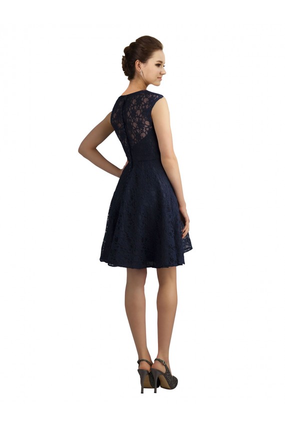 Outlet Short V-Neck Lace Cocktail Bridesmaid Dress with Illusion Back UK