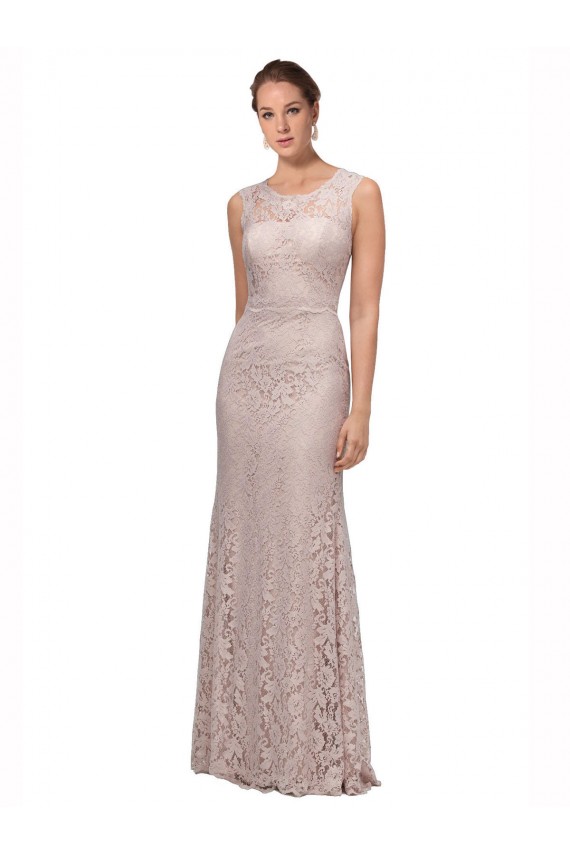 Outlet Long Sleeveless All Lace Bridesmaid Dress / Prom Dress with Scoop Neckline UK