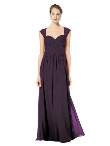 Outlet Long Chiffon Sweetheart Bridesmaid with Lace Straps and Keyhole Back UK
