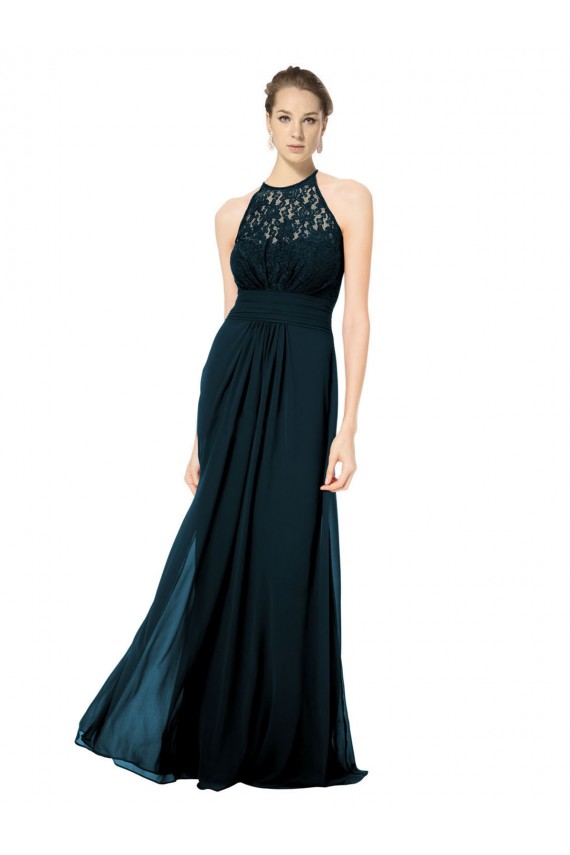 Outlet Lace Halter Bodice Long Chiffon Bridesmaid Dress UK