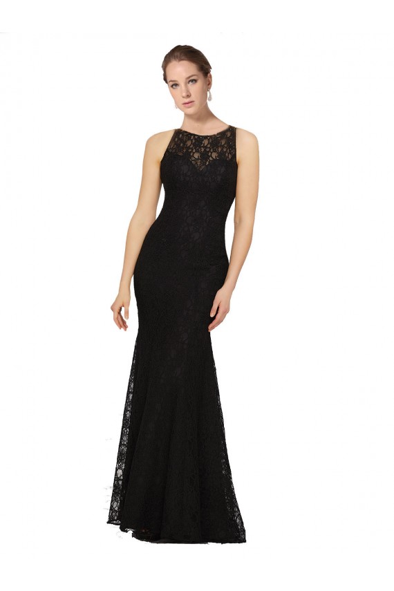 Outlet Fitted Lace Bridesmaids Dress with Jewel Neckline and Open Back UK