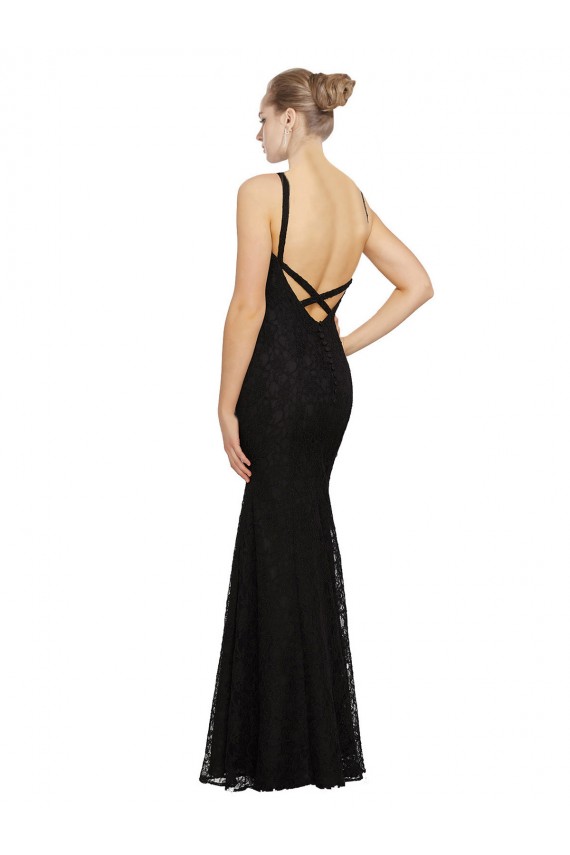 Outlet Fitted Lace Bridesmaids Dress with Jewel Neckline and Open Back UK