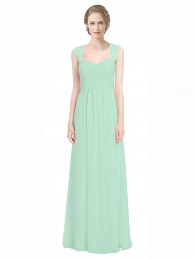 Outlet Sweetheart Chiffon Bridesmaid Dress with Lace Straps and Keyhole Back UK