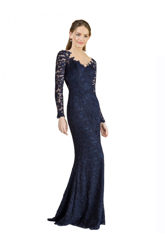 Outlet Illusion Long Sleeves Lace Bridesmaid Dress / Prom Dress with Sheer Keyhole Back UK