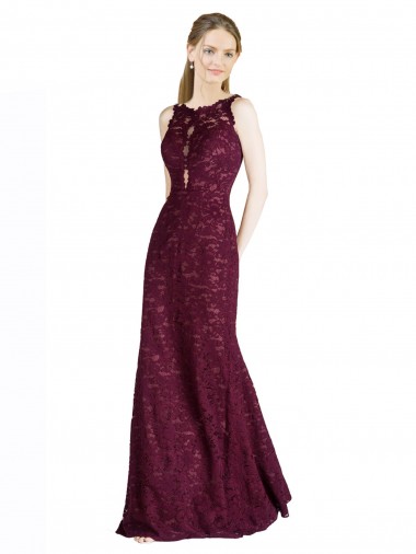 Outlet Long Lace Bridesmaid Dress / Prom Dress with Peekaboo Bodice and Keyhole Back UK