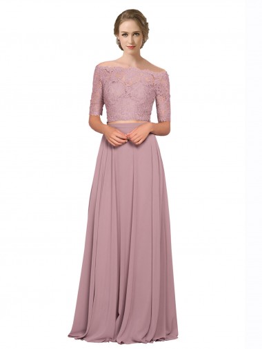 Outlet Off the Shoulder Lace Crop Top A-Line Chiffon Bridesmaid Dress / Prom Dress UK