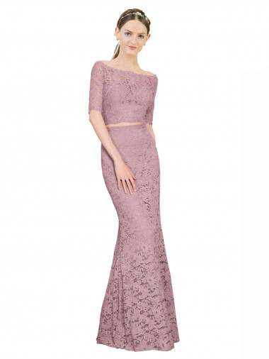 Outlet Short Sleeves Crop Top Mermaid Lace Bridesmaid Dress / Prom Dress UK