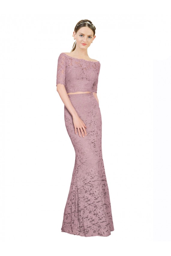 Outlet Short Sleeves Crop Top Mermaid Lace Bridesmaid Dress / Prom Dress UK