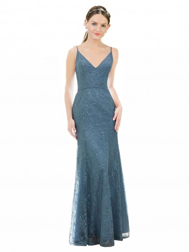 Outlet Deep V-Neck All Over Chantilly Lace Bridesmaid Dress with Criss Cross Open Back UK