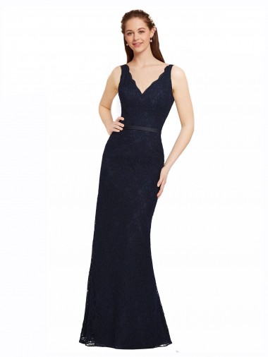 Outlet Lace Bridesmaid Dress with Satin Waistband and Open Back UK