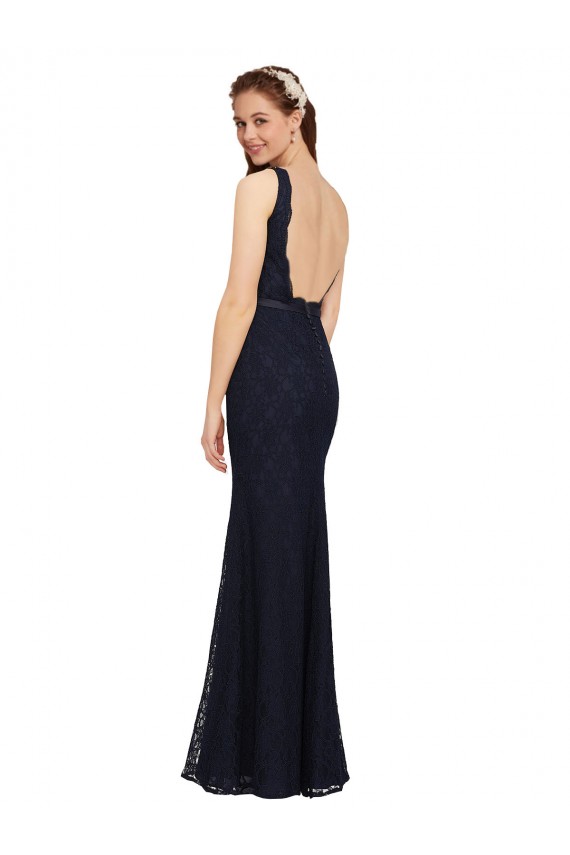 Outlet Lace Bridesmaid Dress with Satin Waistband and Open Back UK