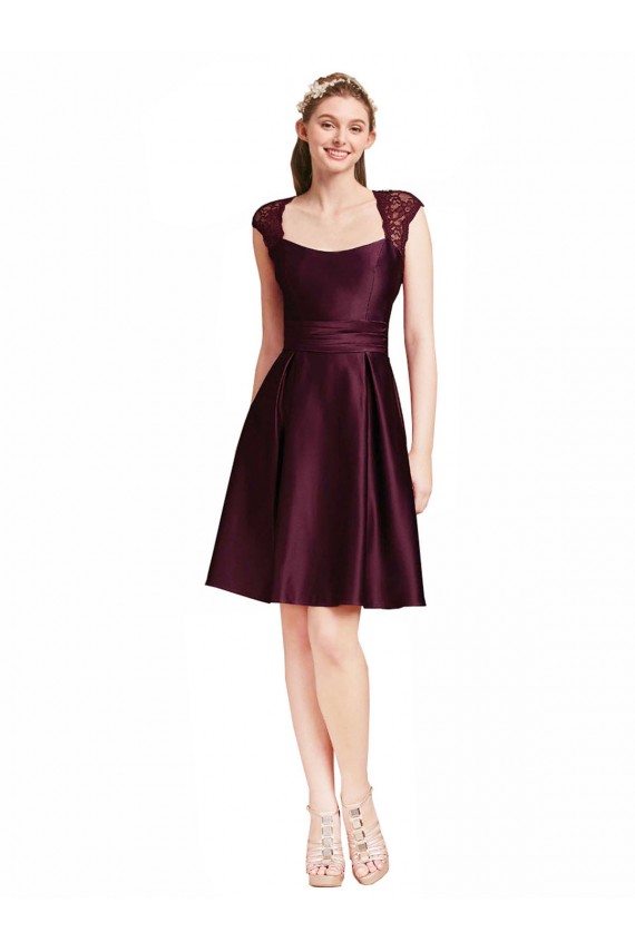 Outlet Short Knee Length Lace Cocktail Bridesmaid Dress with Square Neck UK