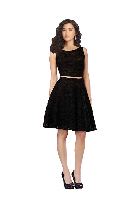 Outlet Two Piece Short Lace Cocktail Bridesmaid Dress with Jewel Neckline UK