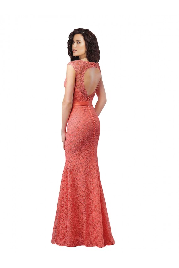 Outlet Mermaid Long V-Neck Lace Bridesmaid Dress with Open Back UK