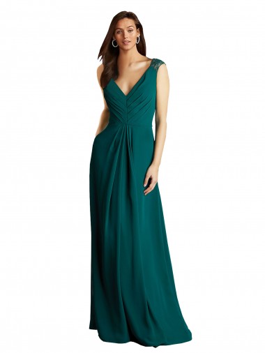 Outlet Long A-Line Lace and Chiffon Bridesmaid Dress with Open Back UK