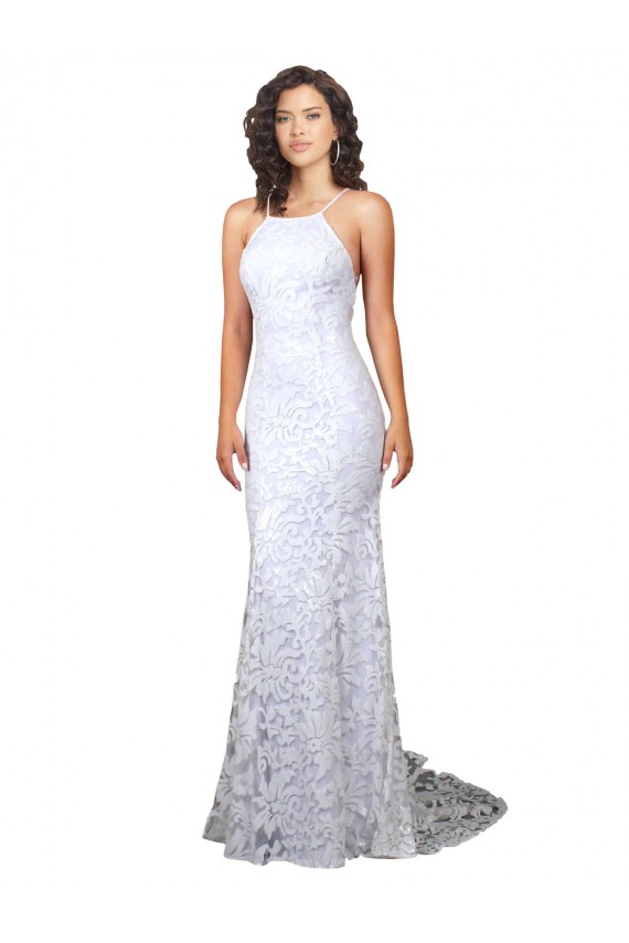 Outlet Mermaid Fitted High Neck Low Back Fishtail Wedding Dress UK