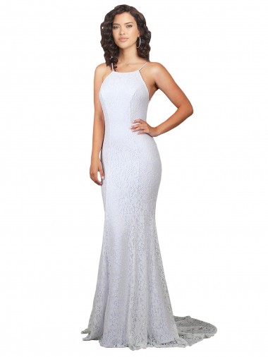 Outlet High Neck Backless Lace Wedding Dress with Plunging Low Back UK
