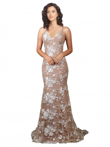Outlet Fishtail Shaped V-Neck Embroidered Foral Lace Wedding Dress UK