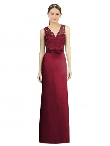 Outlet Full Length Sleeveless Satin Bridesmaid Dress with Lace Bodice UK