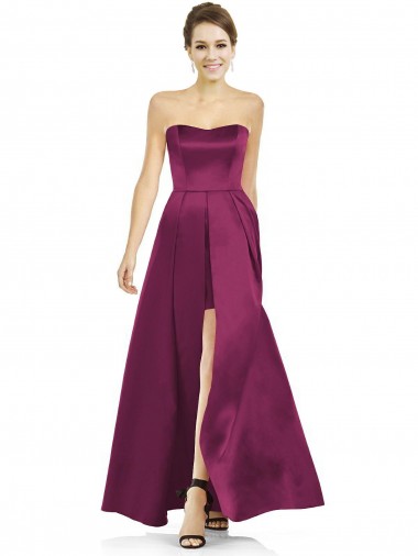 Outlet Full Length Strapless Long Satin Bridesmaid Dress with Sweetheart Neckline UK