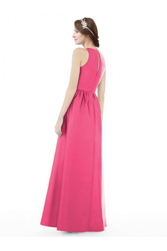 Outlet Jewel Neck Keyhole Back Sleek Long Satin Bridesmaid Dress UK