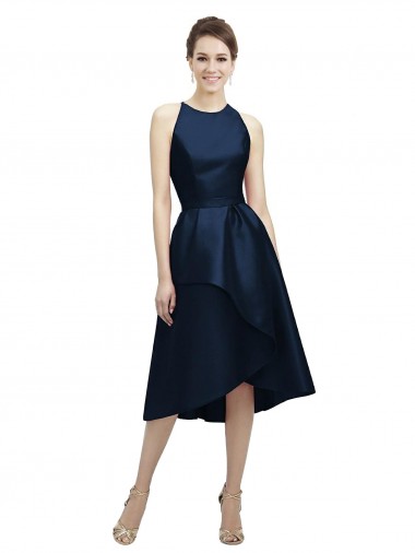 Outlet Halter Neck Short Tea Length Sleeveless Satin Bridesmaid Dress UK