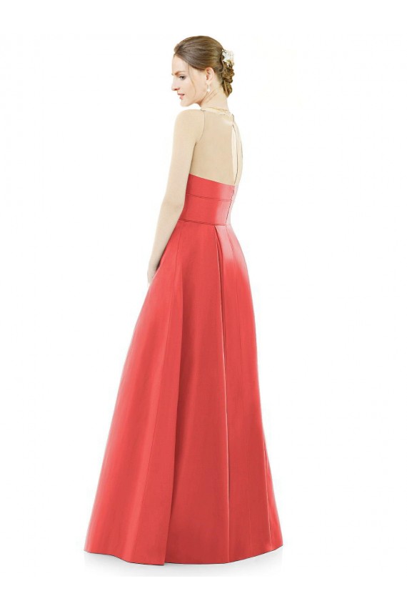 Outlet Sheer V-Neck Tulle Illusion Long Satin Bridesmaid Dress UK