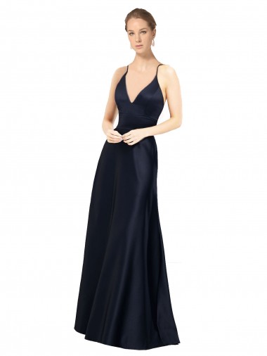 Outlet Sexy Satin Bridesmaids Dress with Deep V-Neckline and Strappy Back UK