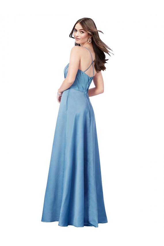 Outlet Crossing Strap Back Pleated Bodice Long Formal Satin Bridesmaid Dress / Prom Dress UK