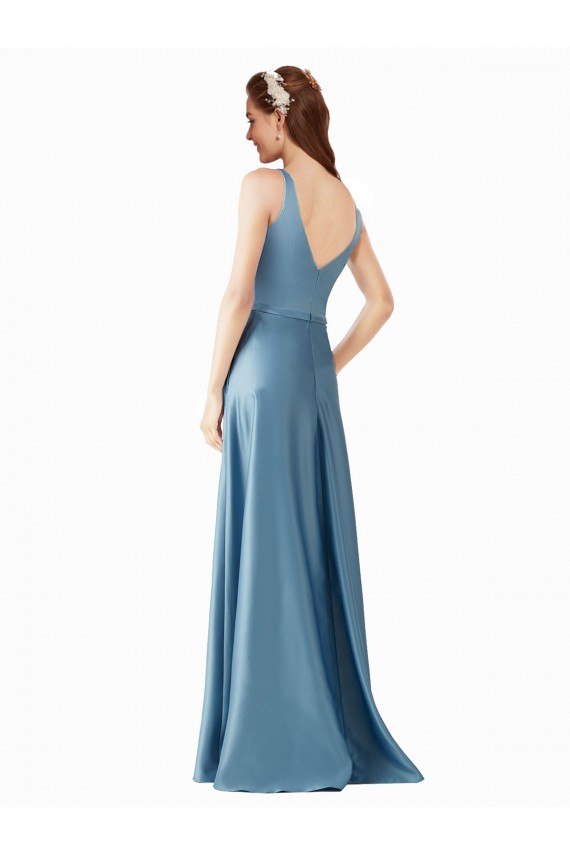 Outlet Classic Satin V-Neck A-Line Bridesmaids Dress with Pockets UK