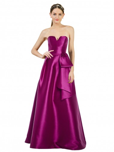 Outlet Sleeveless V-Neck Long Satin Bridesmaid Dress / Prom Dress with Bow Waist UK