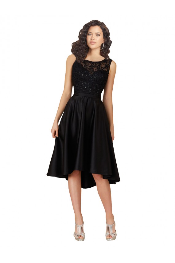 Outlet Short High Low Satin Cocktail Bridesmaid Dress with a Beaded and Embroidered Bodice UK