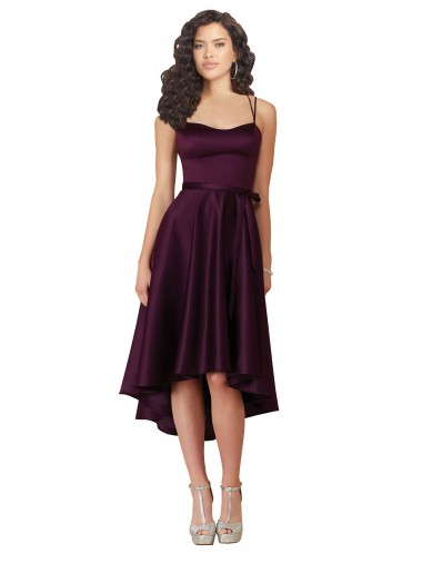 Outlet Elegant High Low Satin Bridesmaid Dress / Prom Dress with Criss Cross Back UK