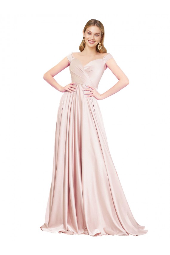 Outlet A-Line Off the Shoulder Sweetheart Formal Satin Bridesmaid Dress / Prom Dress UK