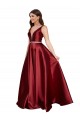 Outlet Sleeveless Deep V-Neck A-Line Formal Satin Bridesmaid Dress / Prom Dress with Pockets UK