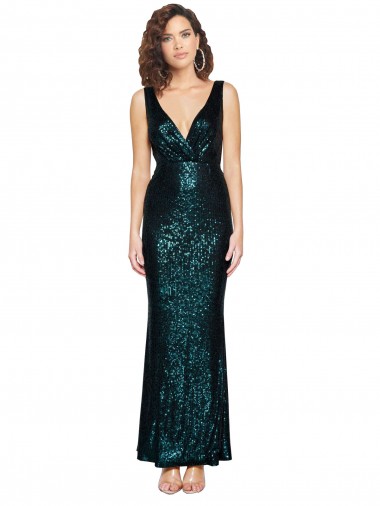 Outlet V-Neck Full Length Formal Sequin Bridesmaid Dress / Prom Dress with Draped Back UK