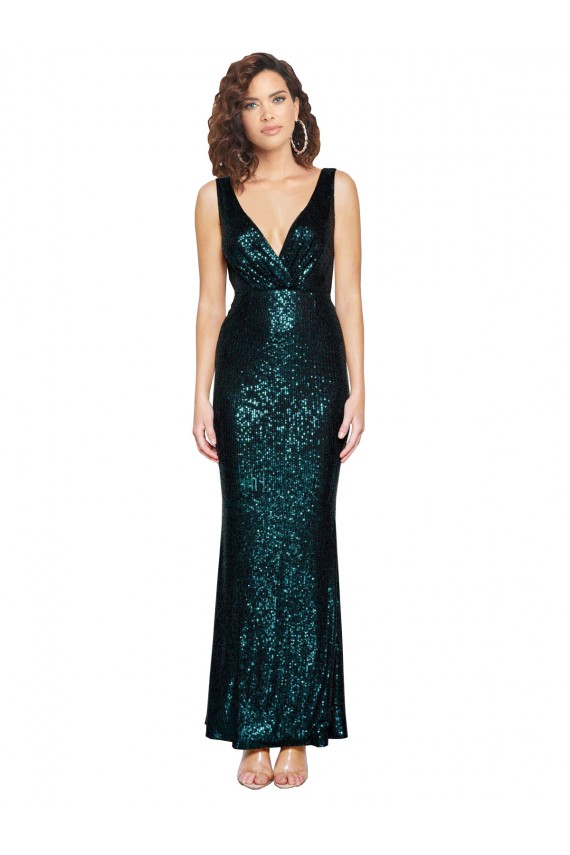 Outlet V-Neck Full Length Formal Sequin Bridesmaid Dress / Prom Dress with Draped Back UK