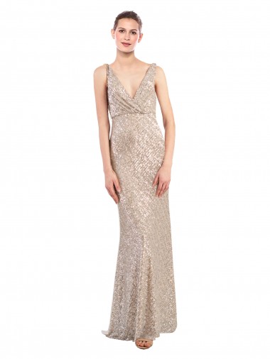 Outlet Faux Surplice V-Neck Slim Formal Sparkling Sequin Bridesmaid Dress / Prom Dress UK