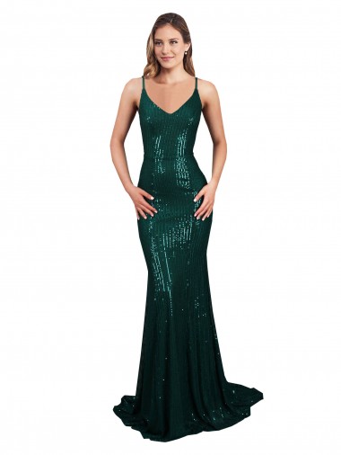 Outlet Fishtail Shaped V-Neck Open Back Long Formal Sequin Bridesmaid Dress / Prom Dress UK