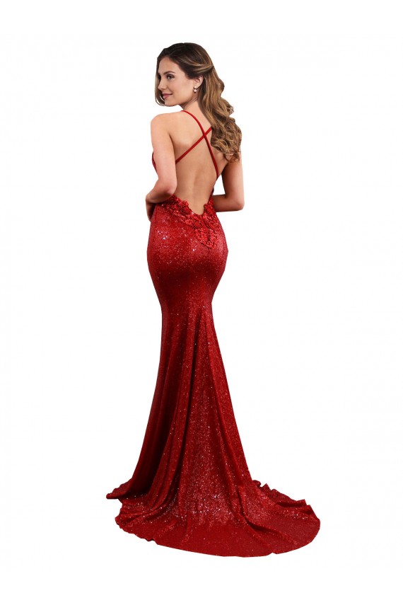 Outlet Low Back Mermaid V-Neck Long Formal Sequin Bridesmaid Dress / Prom Dress UK