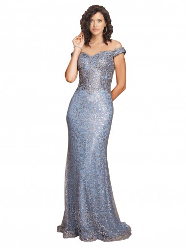 Outlet Off the Shoulder Sweetheart Neckline Formal Sequin Bridesmaid Dress / Prom Dress with Thigh High Slit UK