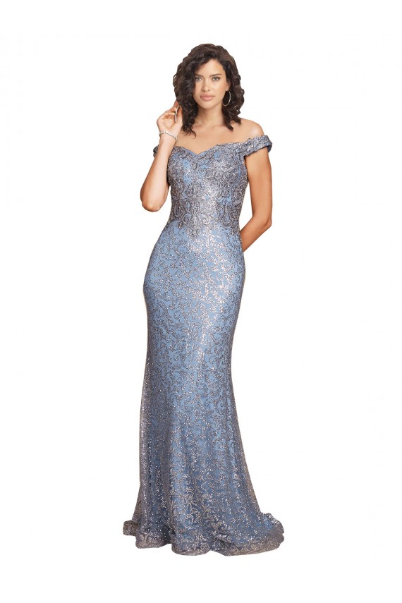 Outlet Off the Shoulder Sweetheart Neckline Formal Sequin Bridesmaid Dress / Prom Dress with Thigh High Slit UK