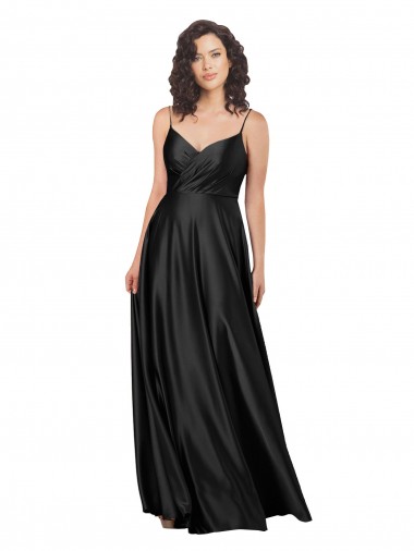 Outlet Full Length V-Neckline Formal Silky Satin Bridesmaid Dress / Prom Dress with Full Skirt UK
