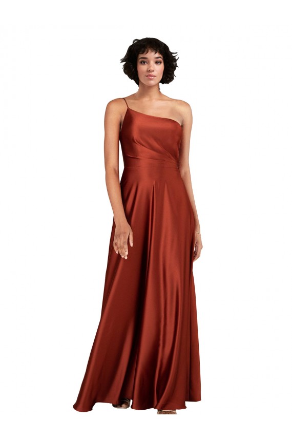 Outlet Sophisticated One Shoulder Formal Silky Satin Bridesmaid Dress / Prom Dress with Full Skirt UK